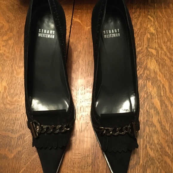 🌸Host Pick!🌸 Stuart Weitzman Black Suede Kilt Pumps Vintage - Picture 2 of 7